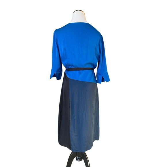 DVF Silk Wrap Dress Size 8 Blue Colorblock Quiet Luxury Professional Art Gallery - Picture 3 of 11